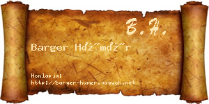 Barger Hümér névjegykártya